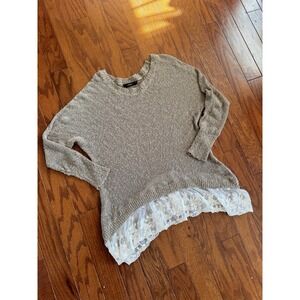 💙Millau Sz S Open‎ Knit Boho Lace Brown Cream Embroidered Top Festival Cottage